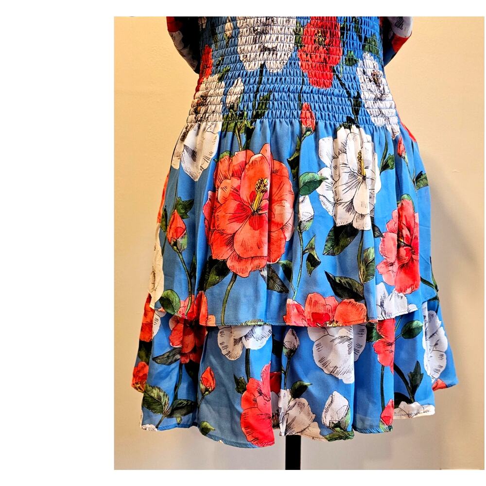 Parker Bondi Dress Maritime, Wildflower, Silk Blend, Smocked Waist, NEW, Sz S - Picture 6 of 10